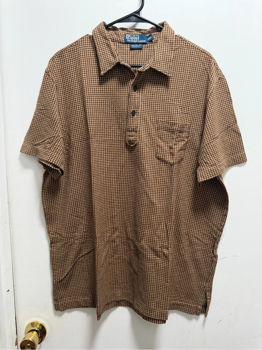 Polo Ralph Lauren Shirt Mens XXL Brown Houndstooth Pima Cotton Knit